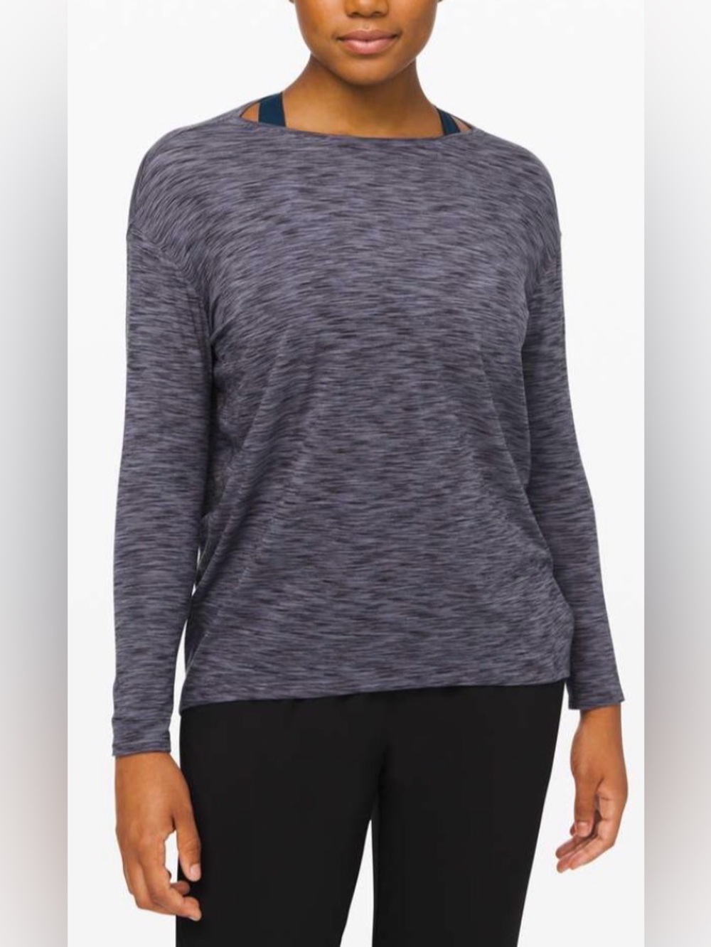Lululemon Back In Action Long Sleeve, Space Dye Black / Dark Shadow, sz 4